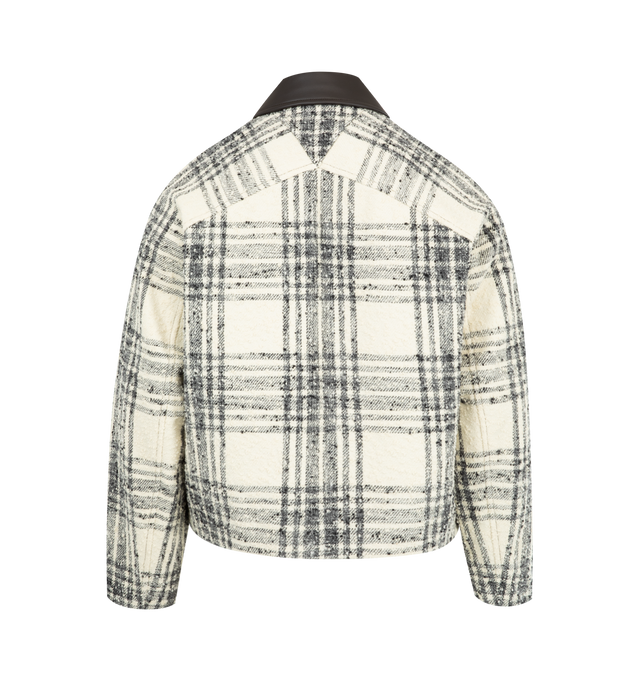 Image 2 of 3 - WHITE - BOTTEGA VENETA Plaid Blouson featuring zipper closure, side slit pocket, chest pocket and leather collar. Made in Italy.