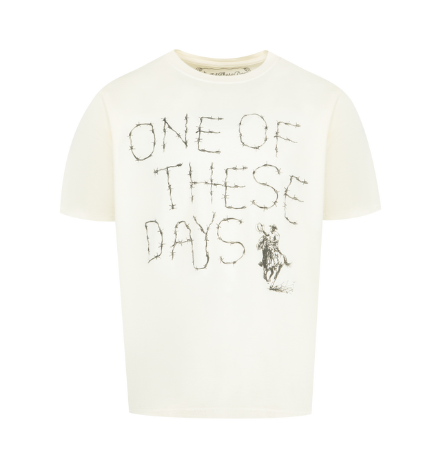 Image 1 of 2 - WHITE - ONE OF THESE DAYS Barbed Graphic T-Shirt featuring abarbed-wire motif across the front, crewneck and short sleeves. 100% cotton. Made in the USA.