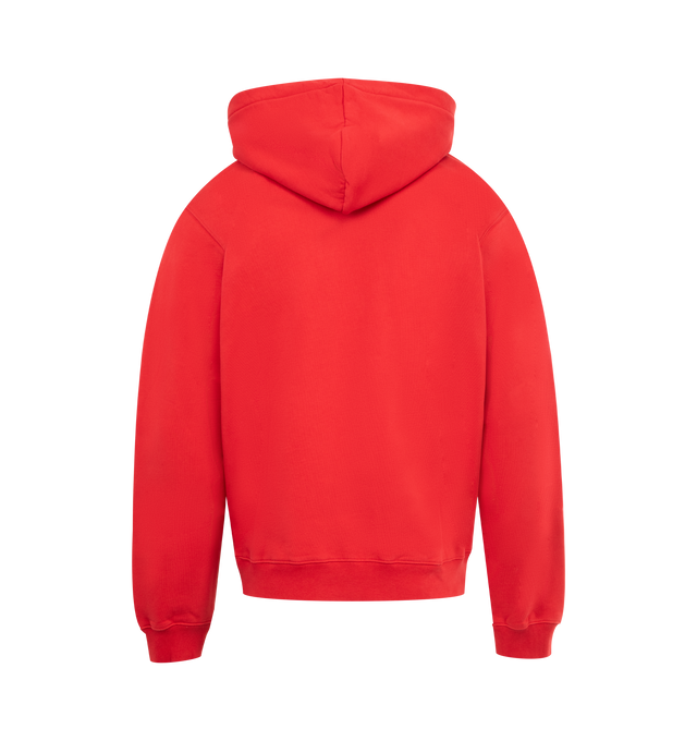 Image 2 of 2 - RED - JACQUEMUS Grosgrain logo hoodie featuring regular fit, cotton fleece, drawstring hood with engraved circle and square tips, embroidered grosgrain logo on chest and ribbed cuffs and hems. 100% cotton. Made in Portugal.