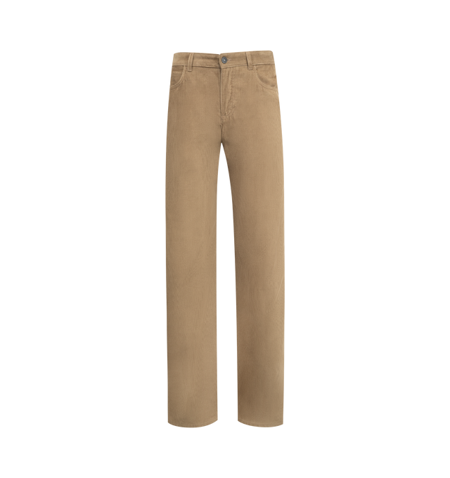 Image 1 of 3 - BROWN - THE ROW Eglitta Pant featuring mid-rise pant in pinwale cotton corduroy with straight fit, tonal topstitching and classic 5-pocket construction. 100% cotton. Made in Italy.