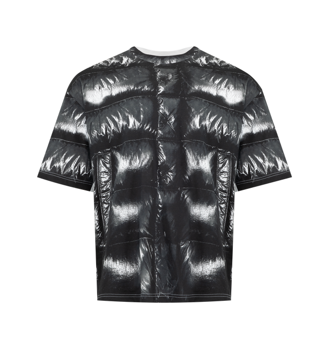 Image 1 of 3 - BLACK - Moncler x A$AP Rocky Cotton T-Shirt featuring cotton jersey, crew neck, short sleeves, printed pattern, logo patch and oversized fit. 100% cotton.