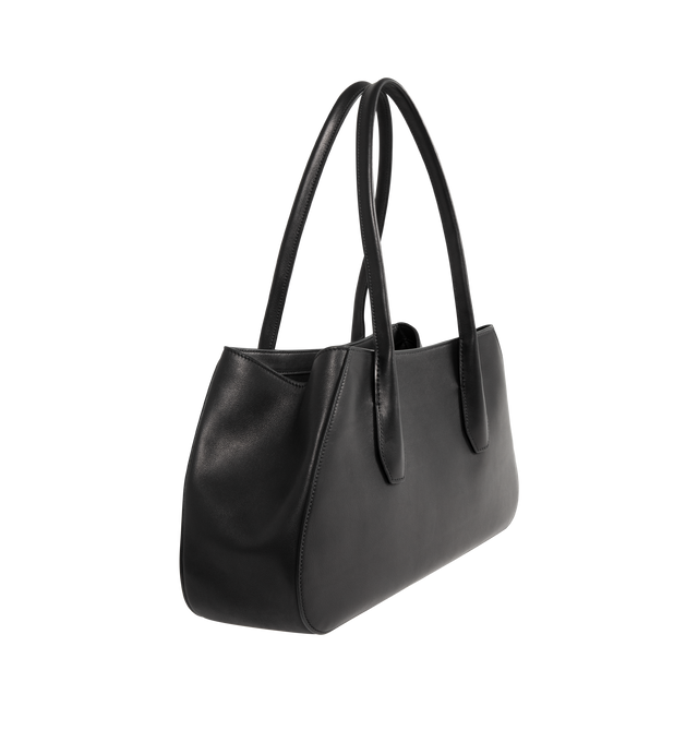Image 2 of 3 - BLACK - The Row Alger Geometric shoulder bag in polished saddle leather with tubular handles, flat base, and hand-stitched construction. 100% Calfskin Leather lined in 100% Lambskin Leather. Made in Italy.