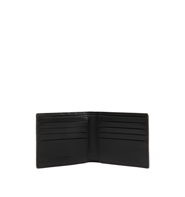 Image 3 of 3 - BLACK - Bottega Veneta Men's Intrecciato Bi-Fold Wallet is crafted from grained and smooth calfskin leather and features the house's signature Intrecciato weave with an intricate geometric pattern. Designed for everyday functionality, this designer leather wallet includes eight card slots, two bill compartments, and two additional interior pockets. Main Material: Calfskin Leather. Lining: Calfskin Leather. Made in Italy.