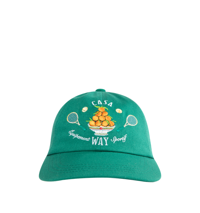 Image 1 of 2 - GREEN - CASABLANCA Casa Way Embroidered Cap featuring front embroidered logo detail and back adjustable strap. 100% cotton. Embroidery: 100% viscose. Made in Lithuania. 