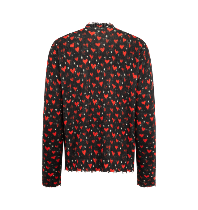 Image 2 of 2 - BLACK - R13 Printed Relaxed Crewneck Sweater featuring crew neckline, pullover style, distressed ribbed trims, straight hem and printed throughout. 100% cashmere.