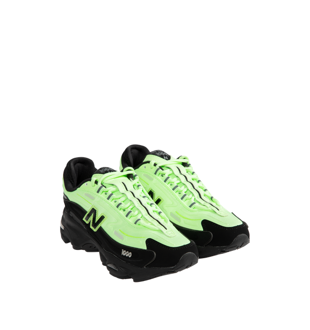 Image 2 of 5 - GREEN - NEW BALANCE 1000D Sneaker featuring polyurethane and ABZORB midsole, with ABZORB cushioning at heel and forefoot, stability Web outsole technology, sculpted midsole details, embroidered details, reflective accents, rubberized N logo with transparent outline and external lacing structure with nylon eyelet.