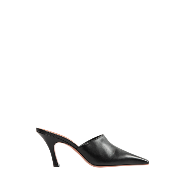 Image 1 of 4 - BLACK - AMINA MUADDI Jamie Mule 80 featuring 80mm slanted heel, slip-on mule style and pointed toe. 100% lamb nappa. Lining: 100% kid lining. Sole: 90% calfskin, 10% TPU. Made in Italy.