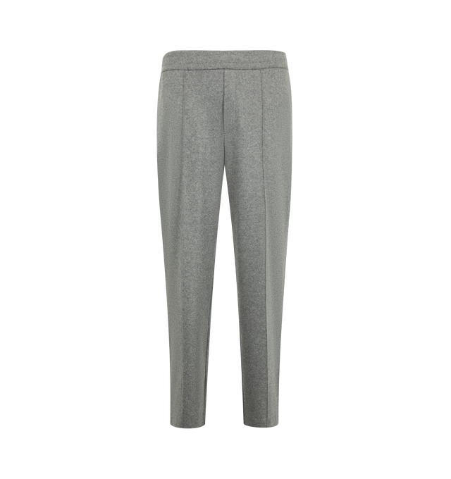 Image 1 of 1 - GREY - Moncler Men's Flannel Pants are crafted from a soft flannel-textured fabric and feature an effortless silhouette inspired by relaxed dressing. Designed for everyday versatility, these trousers are finished with a signature leather logo patch. Main Material: 66% Polyester, 29% Wool, 5% Elastane. Leather Patch: Cow Leather.