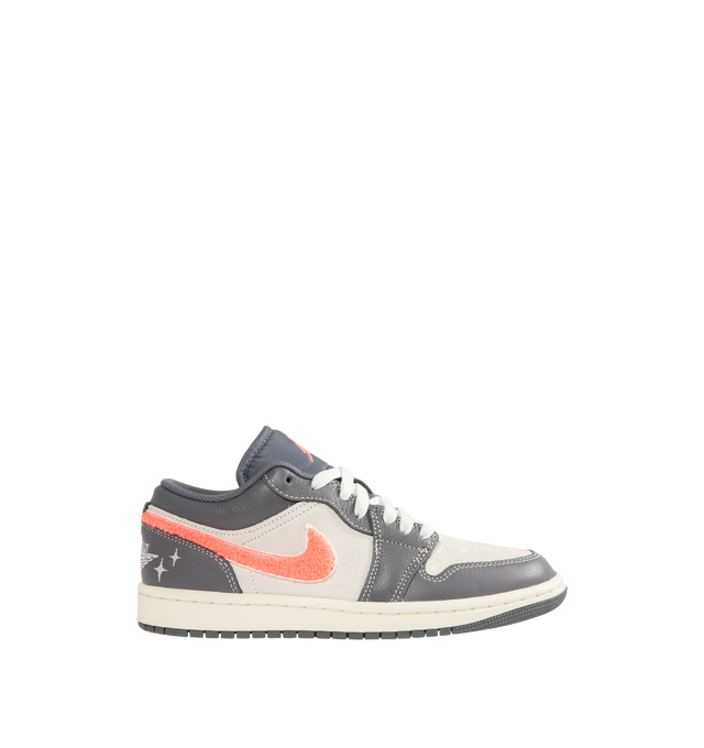 Image 1 of 5 - GREY - JORDAN Air Jordan 1 Low Sneaker featuring leather in the upper, encapsulated Nike Air-Sole unit, padded collar, low top and rubber in the outsole.