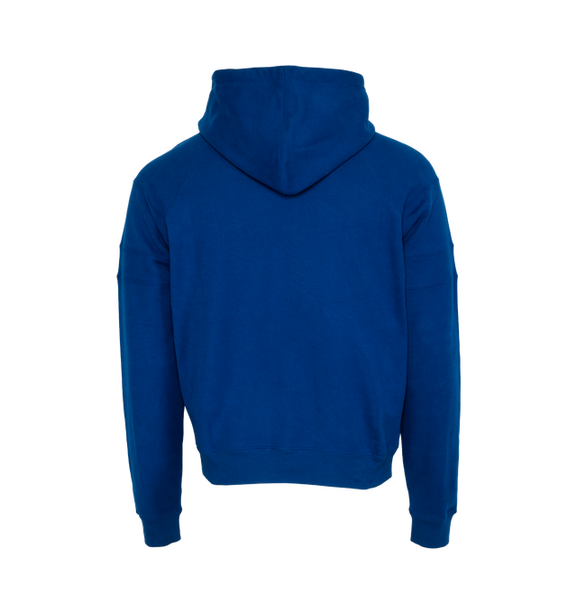 Image 2 of 3 - BLUE - SAINT LAURENT EMBROIDERED FLEECE HOODIE MADE WITH ORGANIC COTTON, FEATURING RAGLAN SLEEVES, A KANGAROO POCKET, RIB-KNIT CUFFS AND HEM AND TONAL SAINT LAURENT EMBROIDERY ON THE CHEST.  100% ORGANIC COTTON.  MADE IN FRANCE. 