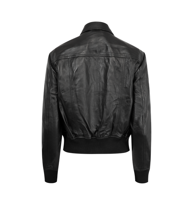 Image 2 of 3 - BLACK - R13 Berlin Leather Jacket featuring a slim silhouette, ribbed hemline, classic zip front and point collar. 100% lamb leather. Made in India.