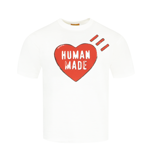 Image 1 of 2 - WHITE - rounded body with no seams, double binder neck design for extra durability, short sleeves and iconic heart logo and single heart logo on the back. 100% cotton. Made in Japan.