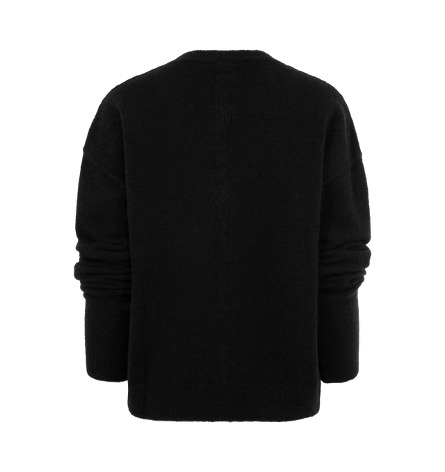 Image 2 of 2 - BLACK - RICK OWENS Tommy V Neck Knit featuring v-neck sweater in fine knit construction, long sleeves and ribbed cuffs and hem. 100% wool.