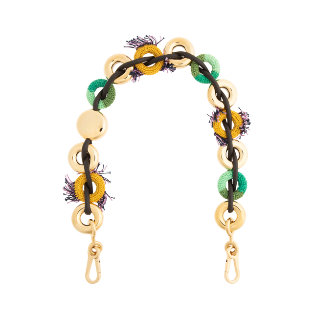 Image 1 of 2 - MULTI - Loewe Detachable donut chain strap in brass with crochet knit detailing. 50cm long, 2.8cm wide. Featuring dogclip fastening and engraved LOEWE. Brass/Cotton. Made in Spain.