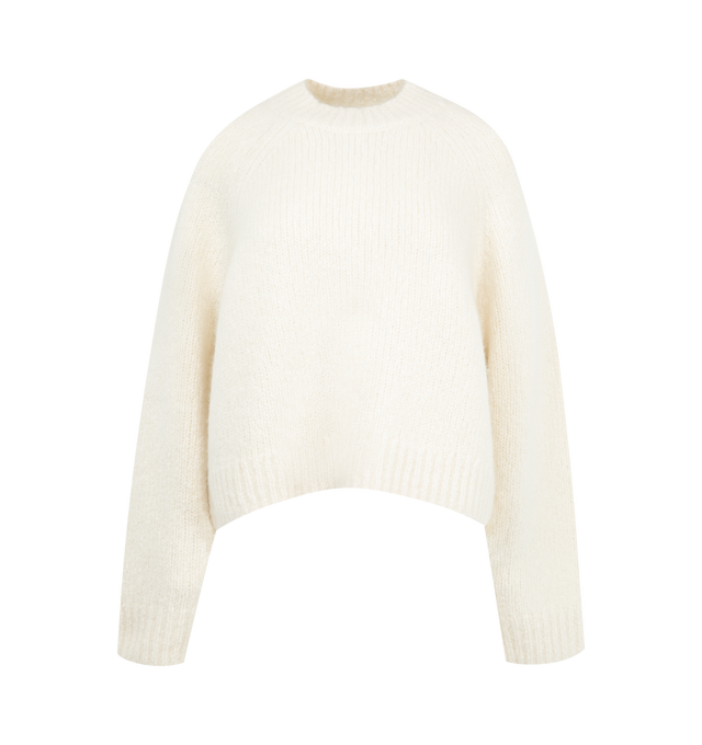 Image 1 of 2 - WHITE - NILI LOTAN Tomaso Sweater featuring heavyweight, lofty mohair knit, crew neckline, long raglan sleeves, loose fit, ribbed cuffs and hem and pullover style. 90% cashmere, 10% silk.