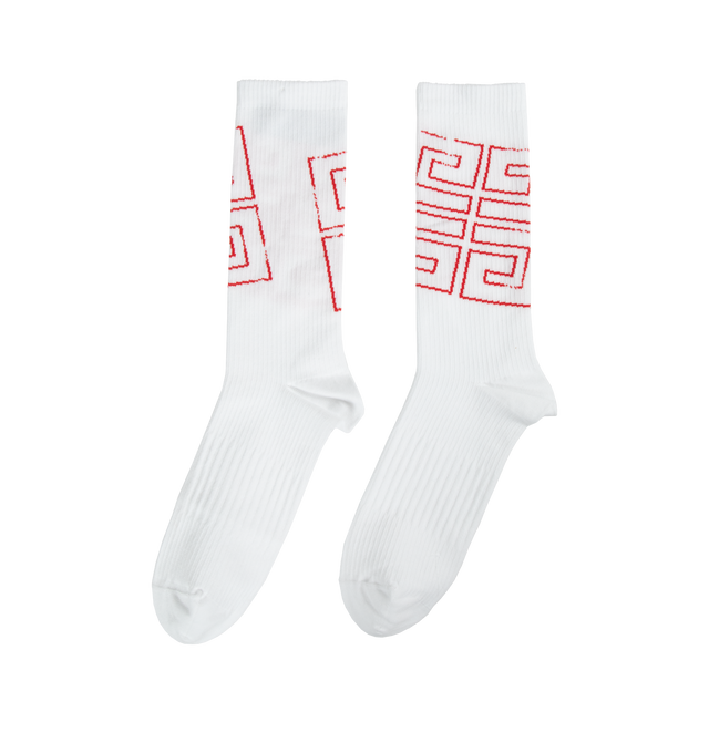 Image 2 of 2 - WHITE - GIVENCHY 4G SOCKS featuring ribbed stretch cotton and contrasting 4G emblem on the leg. 100% cotton. 