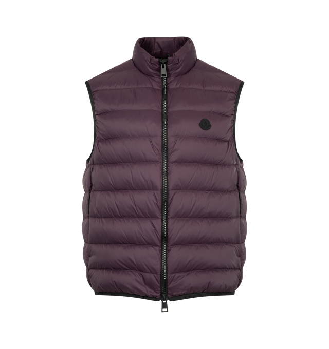 Image 1 of 2 - RED - MONCLER Deneb Down Vest featuring down-filled, zipper closure, zipped pockets, elastic cuffs and hem and logo details. 100% polyamide/nylon. Padding: 90% down, 10% feather. Made in Moldova.
