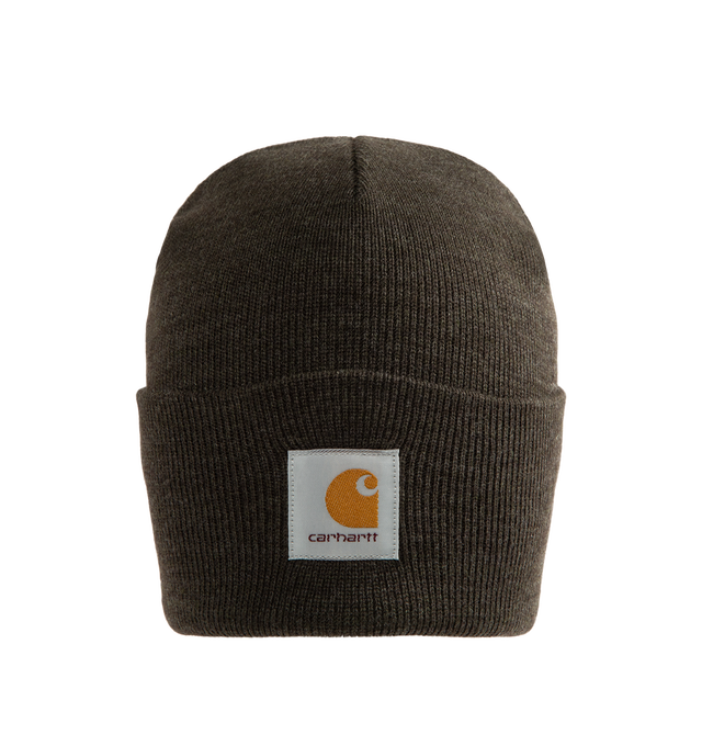 Image 1 of 2 - GREY - Carhartt WIP Unisex Acrylic Watch Hat is crafted from soft acrylic rib-knit fabric and features a stretch construction designed to provide a comfortable fit for a variety of head shapes. Finished with a woven Carhartt WIP Square Label at the cuff, this everyday essential offers warmth and versatility in a classic watch cap silhouette. Main Material: 100% Acrylic. Gauge: 9 Gauge Rib Knit. Height: 23.5 cm / 9.1 in. Details: Stretchable Rib-Knit Construction, Woven Square Label. One Size.