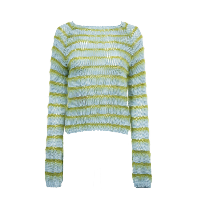 Image 1 of 3 - BLUE - MARNI Stripe Sweater featuring loose knit, stripes thoughout, boat neck and long sleeves. 100% cotton. Made in Italy. 