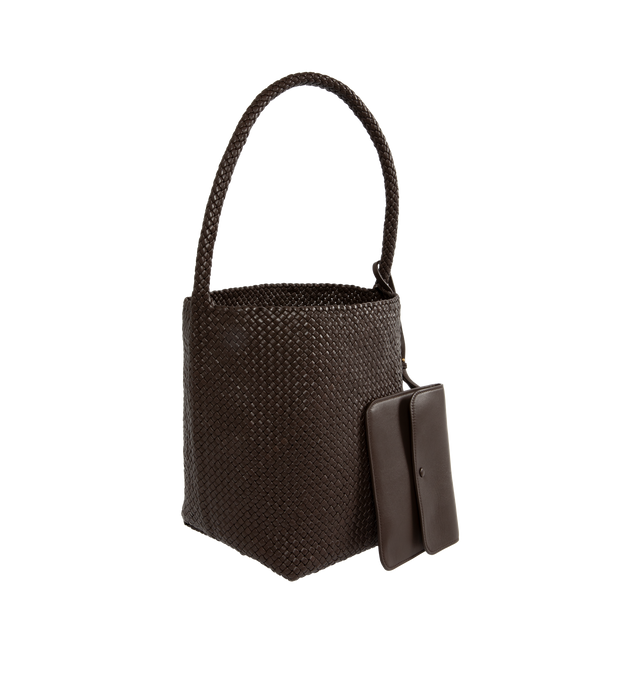 Image 2 of 3 - BROWN - The Row Medium Woven North/South Tote Bag in softly structured woven leather with rectangular base and tubular woven handles. Measures 13 x 11 x 6 in. Crafted from 100% Lambskin Leather, Unlined. Made in Italy.