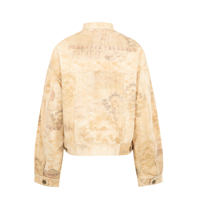 Image 2 of 3 - BROWN - ISABEL MARANT Cyndel Jacket featuring lightweight cotton denim jacket with washed mandala print, straight cut, slightly raised collar, vintage bronze metal buttons, dropped shoulders with wide armholes, long sleeves, cuffs with a vintage bronze metal button, front gusset pockets with buttoned flaps, adjustable button tabs on the waist and leather label in back with an embossed "Isabel Marant" logo. 100% cotton.