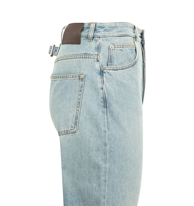Image 3 of 3 - BLUE - LOEWE Jeans in medium-weight washed cotton denim featuring a cinch back, relaxed fit, regular length, mid waist, straight leg, concealed button fly, five pocket style and LOEWE embossed leather patch placed at the back. Cotton. Made in Italy.