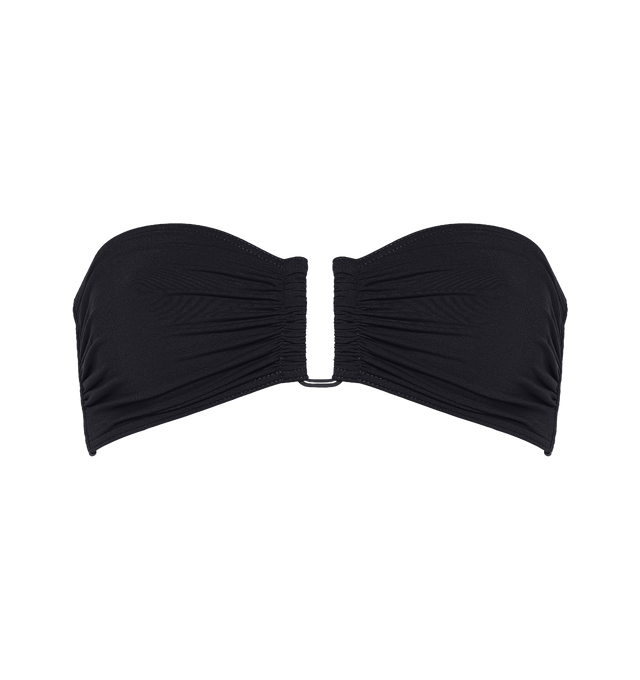 Image 1 of 6 - BLACK - ERES Show Bandeau Bikini Top featuring bust shirring at front and sides, U-shaped metal link between cups, side stays and branded large back clasp. 84% Polyamid, 16% Spandex. Made in Italy. 