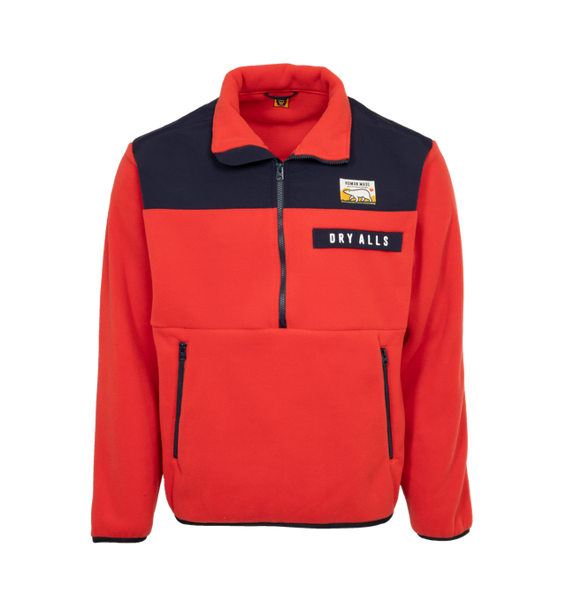 Image 1 of 4 - RED - HUMAN MADE  Half-zip jacket made of two-tone fleece material featuring a heart motif on the back and polar bear name tag attached to the front. SHELL: 100% POLYESTER / PARTS: 100% NYLON. 