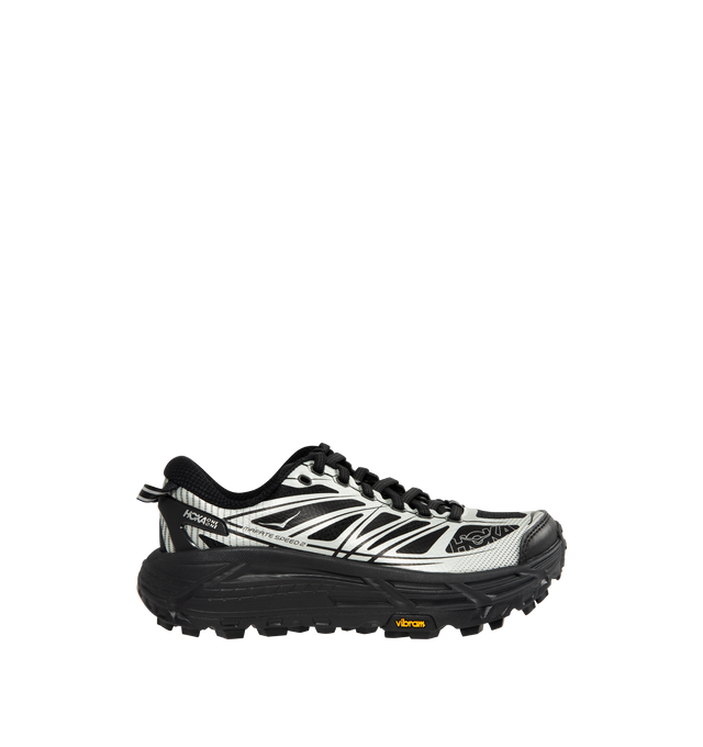 Image 1 of 5 - BLACK - HOKA U Mafate Speed 2 Sneaker featuring mesh and textile upper with Vibram sole, lace-up front, compression molded EVA midsole and back pull-tab.