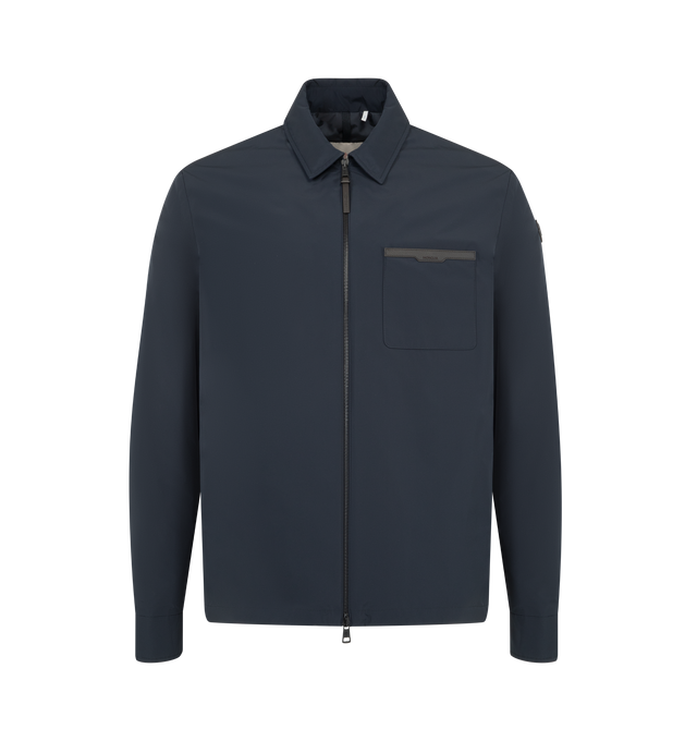 Image 1 of 3 - NAVY - MONCLER Tollymore Down Shirt Jacket featuring water-repellent main fabric, Airsoft lining, down-filled, zipper closure, zipped pockets, chest pocket, inside pockets with snap button closure, inside fabric description label and leather logo pocket. 100% polyester. Padding: 90% down, 10% feather.