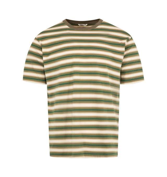 Image 1 of 2 - GREEN - AURALEE Gradient Stripe Cotton Tee featuring short sleeves, crew neckline and stripes throughout. 100% cotton. Made in Japan.