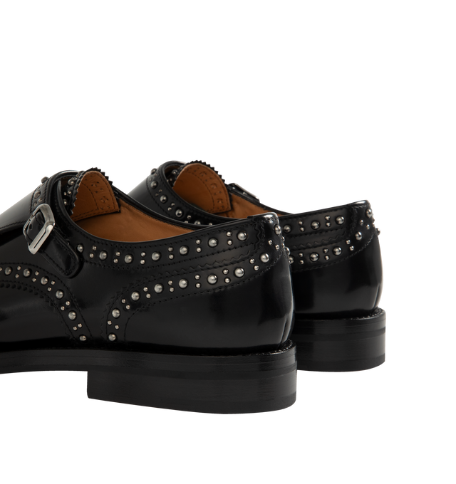 Image 3 of 4 - BLACK - CHURCH'S Lana Met Shoe featuring full brogue double monk strap, calf leather with polished binder finish, silver-tone buckles, stud detailing and diamond rubber sole.