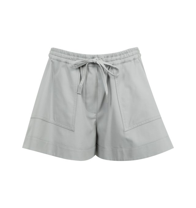 Image 1 of 3 - GREY - LOEWE Shorts in lightweight compact cotton twill featuring relaxed fit, short length, mid waist, elasticated waistband with drawstring, mock fly, rear welt pocket and anagram embroidery placed at the back. 100% cotton. Made in Italy.