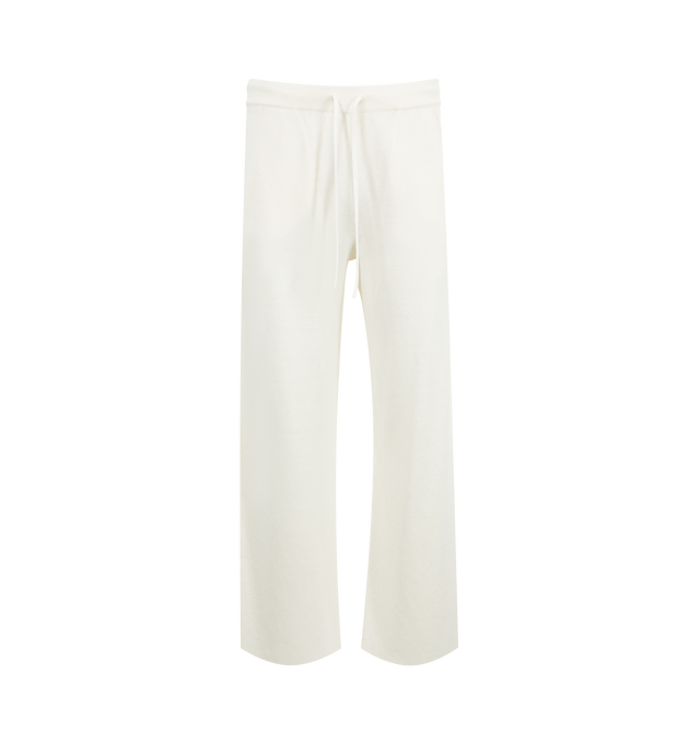 Image 1 of 3 - WHITE - THE ROW Jory Pants featuring relaxed pant in textured linen knit with wide leg, back patch pocket, and drawstring waistband. 58% linen, 25% viscose, 17% cotton. Made in Italy.
