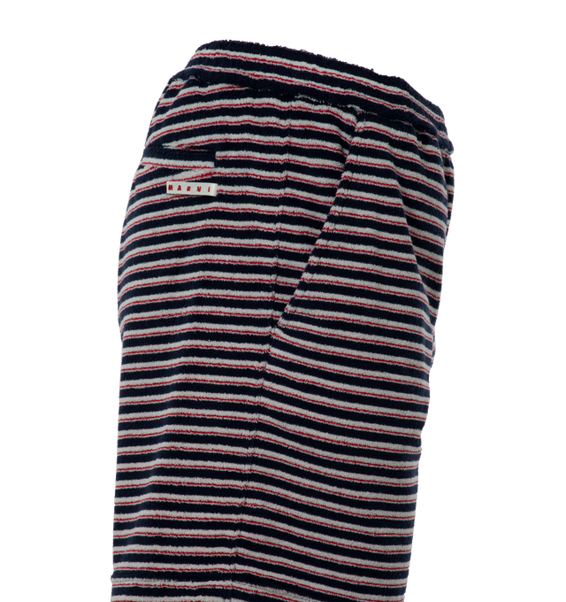Image 3 of 4 - MULTI - MARNI Stripe Shorts featuring horizontal stripe print, elasticated waistband, slip-on style, above-knee length and straight hem. 57% polyester, 43% cotton. 