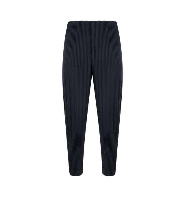 Image 1 of 3 - NAVY - ISSEY MIYAKE Tailored Pleats 2 Shorts featuring pleated throughout, portability and lightweight comfort, quick-drying properties, shorter length, pockets on both sides, a drawstring waist and a button-fly design. 100% polyester.