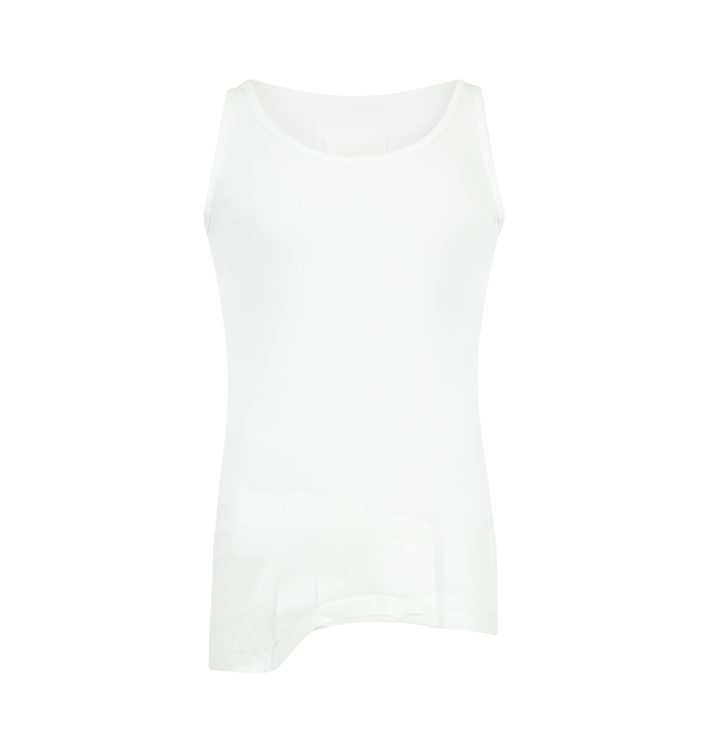 Image 1 of 2 - WHITE - MAISON MARGIELA Taped Cotton Tank Top featuring round neck, sleeveless, close-fitting shape, transparent tape overlay at the lower section and four stitches at the back. 100% cotton. Made in Italy.