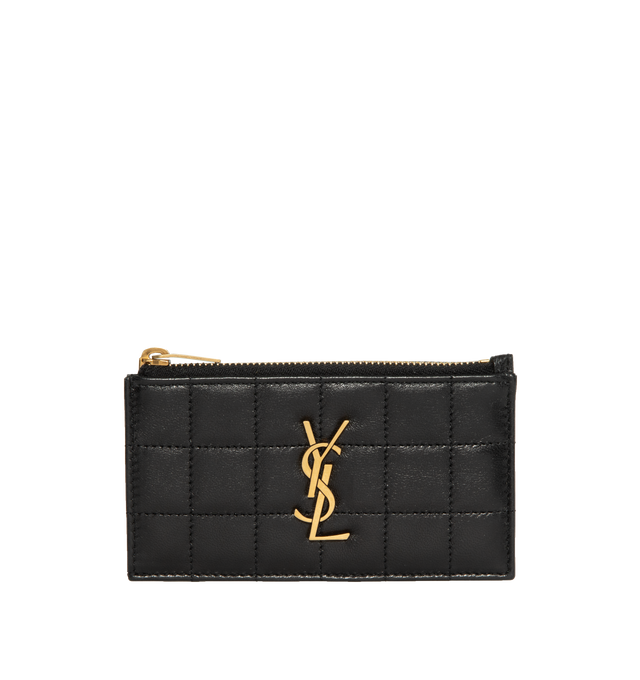 Image 1 of 3 - BLACK - SAINT LAURENT Zipped Card Case featuring leather lining, zipped closure, five card slots and one zipped pocket. 5.1 X 3.1 X 0.8 inches. 70% lambskin, 30% metal.  