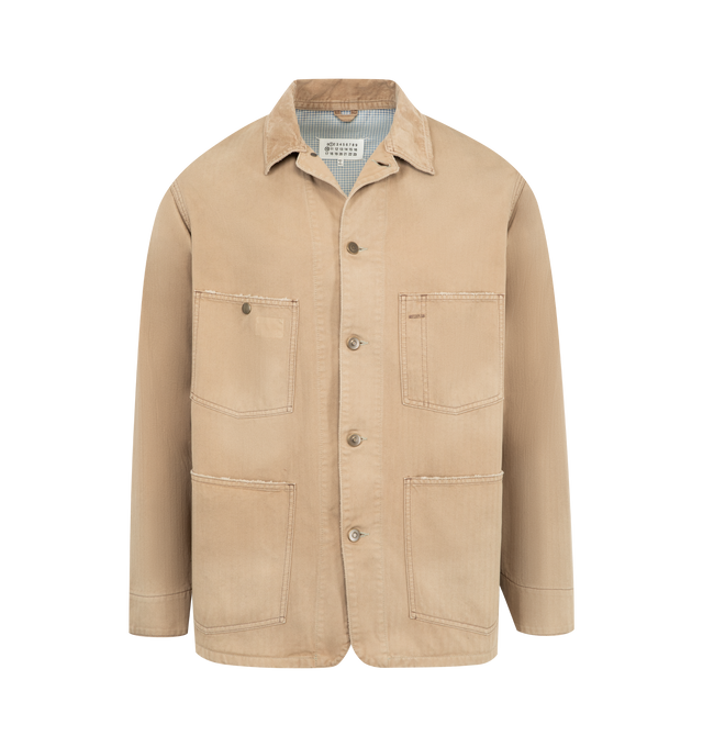 Image 1 of 3 - BROWN - MAISON MARGIELA Sports Jacket featuring four patch pockets on front, button closure, collar and four stitches at the back. Made in Italy.