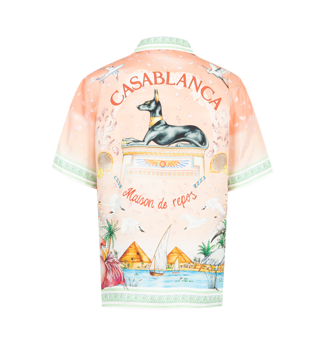 Image 2 of 2 - ORANGE - CASABLANCA Ethereal Cuban Collar Shirt featuring graphic print, cuban collar, short sleeves, chest patch pocket, concealed front fastening, straight hem and relaxed fit. 100% silk. Made in Italy.