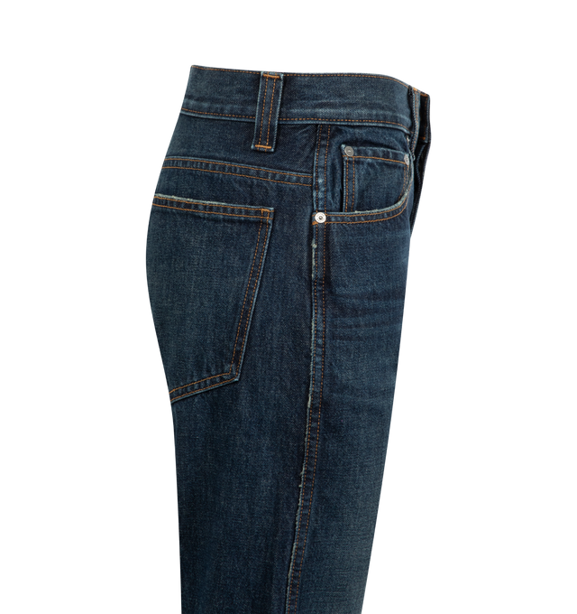 Image 3 of 3 - BLACK - KHAITE Corben Jean featuring straight-fitting silhouette, a dropped rise, designed to sit just below the natural waist, 5 pocket style and an embossed button of antiqued nickel. 100% cotton.