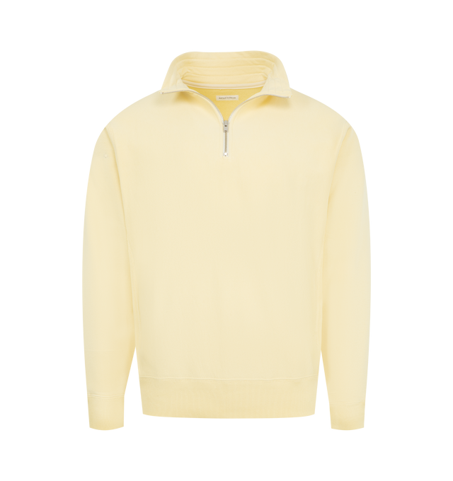Image 1 of 2 - YELLOW - KAPTAIN SUNSHINE Suvin Sweat Halfzip Pullover featuring relaxed fit, half-zip polo collar and ribbed hem and cuffs. 100% cotton. Made in Japan.