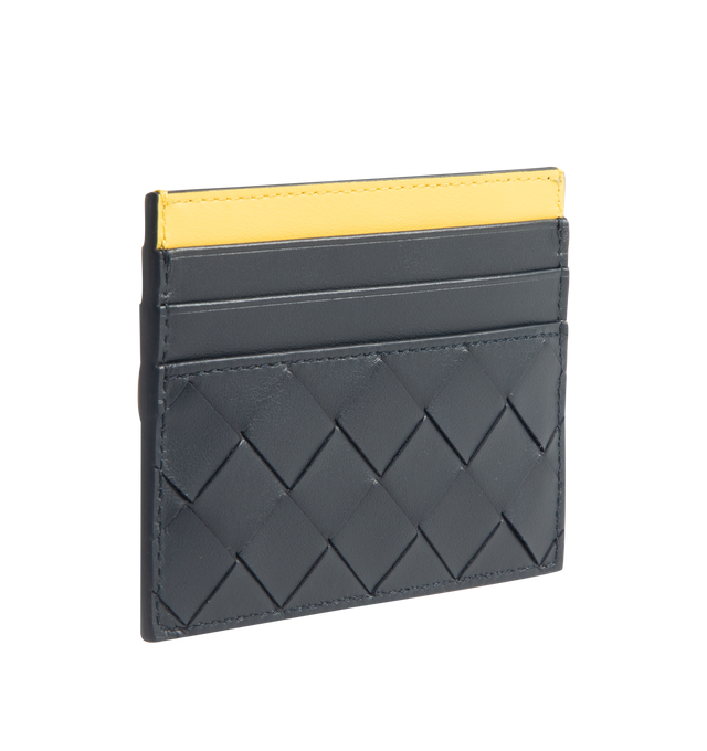 Image 2 of 3 - NAVY - BOTTEGA VENETA Intrecciato Credit Card Case featuring intrecciato two-tone calfskin leather card case with six card slots and one central pocket. Calfskin. Made in Italy.
