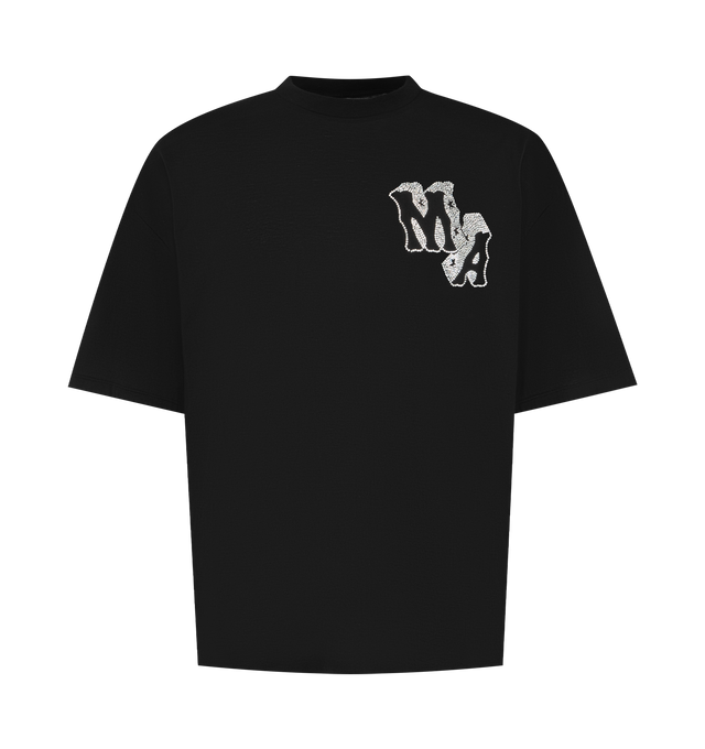 Image 1 of 2 - BLACK - Amiri Men's Block Letter Tee is crafted from soft cotton and features signature block lettering embellished with rhinestones across the front and back for a striking, light-catching finish. Main Material: Cotton. Details: Rhinestone-Embellished Block Lettering at Front and Back.