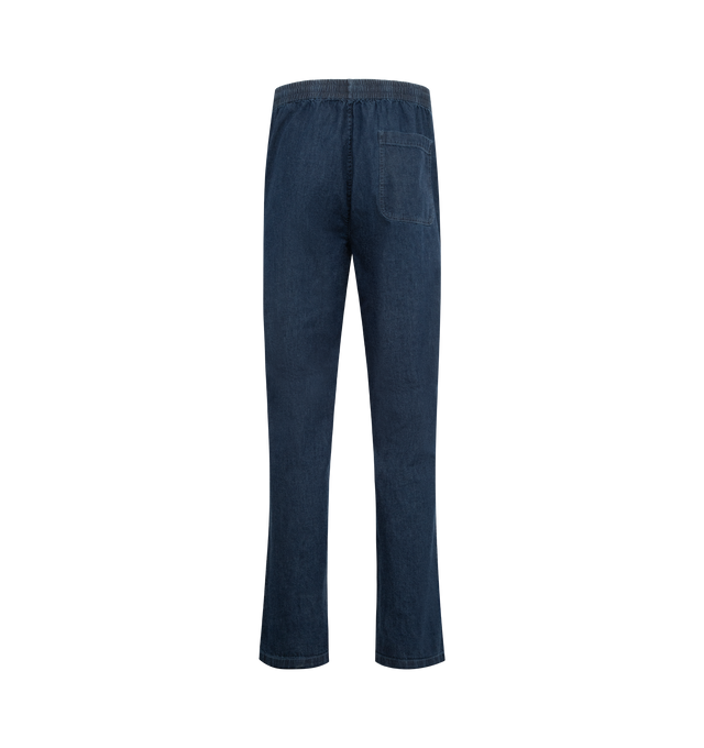 Image 2 of 3 - BLUE - ASPESI Ventura Trousers featuring elastic waist, side seam pocket, back patch pocket, regular fit and straight leg. 100% cotton. Made in Italy.