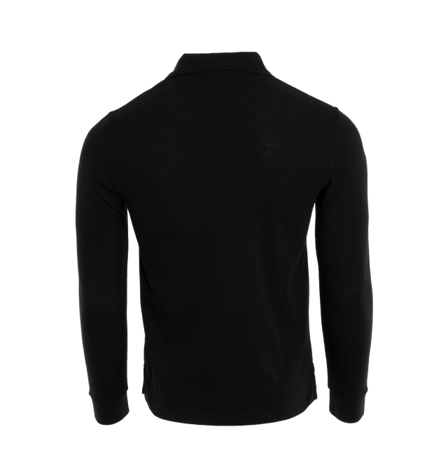 Image 2 of 3 - BLACK - SAINT LAURENT Polo Shirt featuring long sleeves, side slits and patch pocket on chest, tonal embroidery, three button placket and pointed collar. 50% cotton, 50% polyester. 