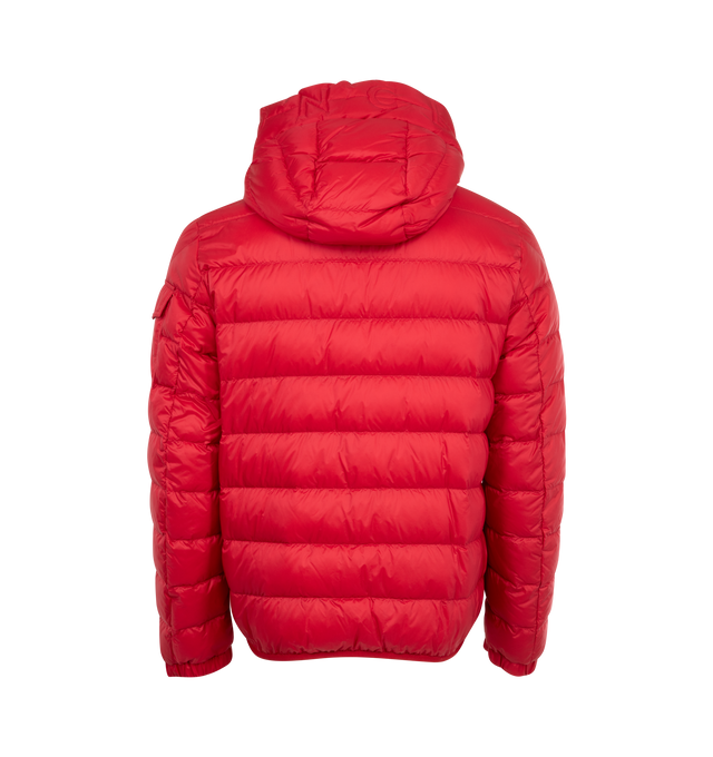 Image 2 of 3 - RED - MONCLER Najan Hooded Short Down Jacket featuring longue saison lining, down-filled, hood, zipper closure, zipped pockets, sleeve pocket with snap button closure, adjustable cuffs and quilted logo. 100% polyamide/nylon. Padding: 90% down, 10% feather.