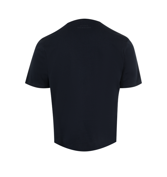 Image 2 of 2 - NAVY - Studio Nicholson Regular fit tee-shirt in a fluid cotton jersey fabrication featuring ribbed crew neck and screen-printed branded logo at the nape. 100% cotton. Made in Portugal.
