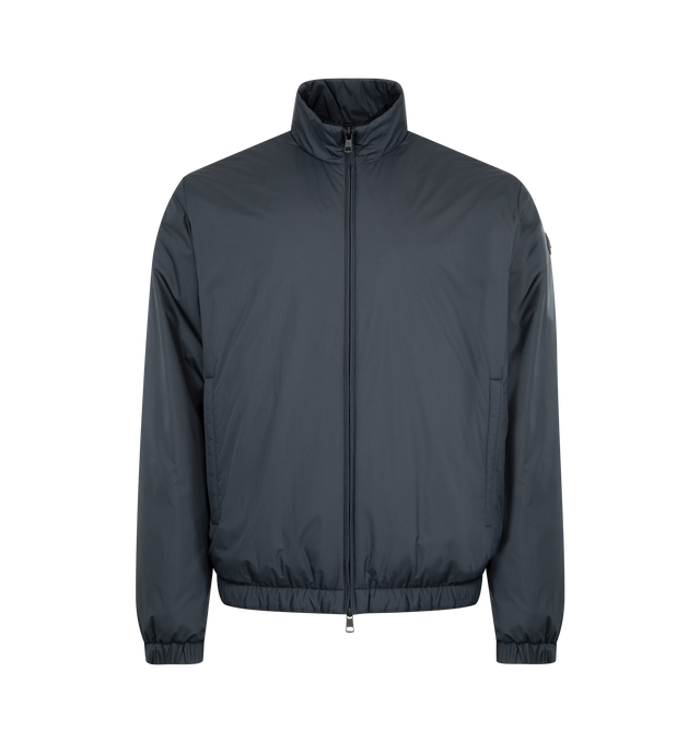 Image 1 of 3 - BLUE - MONCLER Berre Short Down Jacket featuring water-repellent main fabric, AirSoft lining, down-filled, zipper closure, zipped pockets, inner pocket with snap button closure and leather logo patch. 100% polyester.