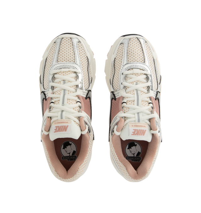 Image 5 of 5 - PINK - NIKE Zoom Vomero 5 SE Sneaker featuring upper that mixes synthetic leather for a layered look, ventilation ports on the heel, Zoom Air cushioning, plastic caging on the side, rubber outsole, metallic accents, foam midsole and rubber outsole.
